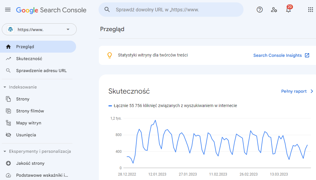 Google Search Console – dashboard