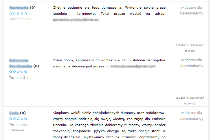 ekran z ofertami i niewidocznymi cenami